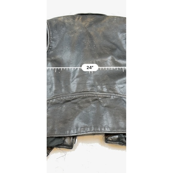 FIRST Genuine Leather Mens Motorcycle Jacket Black Size 46 Biker Style Vintage - Picture 5 of 10